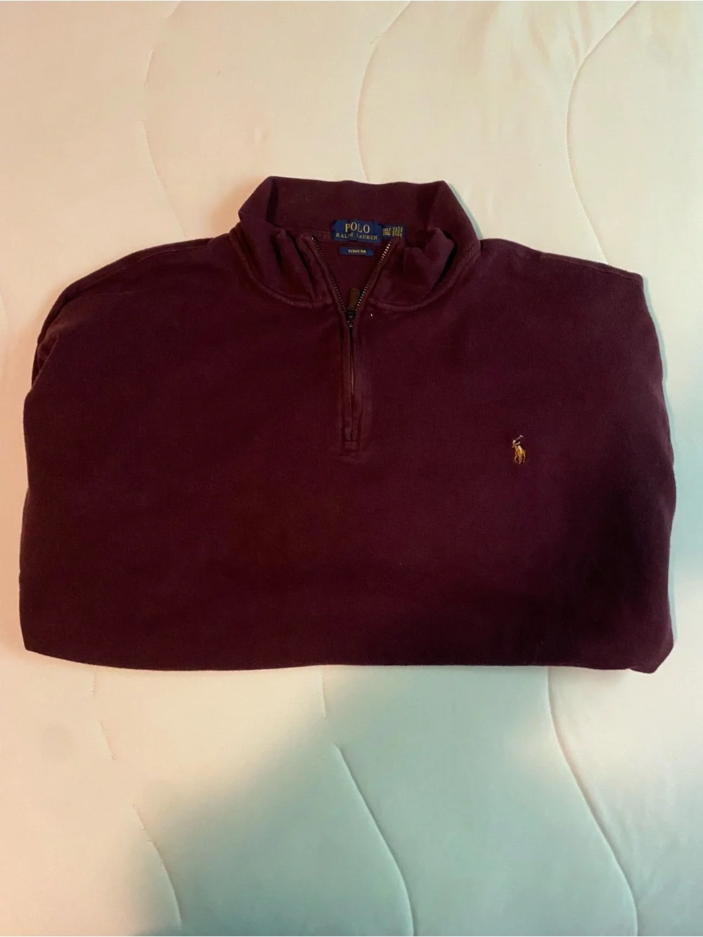 Polo by Ralph Lauren Men's Burgundy Quarter-Zip Sweatshirt with Gold Pony